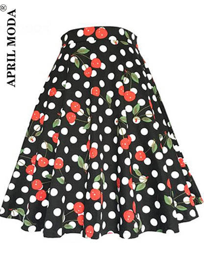 Women's Runway Cotton Retro Vintage Skirt Black Faldas High Waist A Line Rockabilly Jupe 50s Swing Umbrella Skirts Pin Up Skater