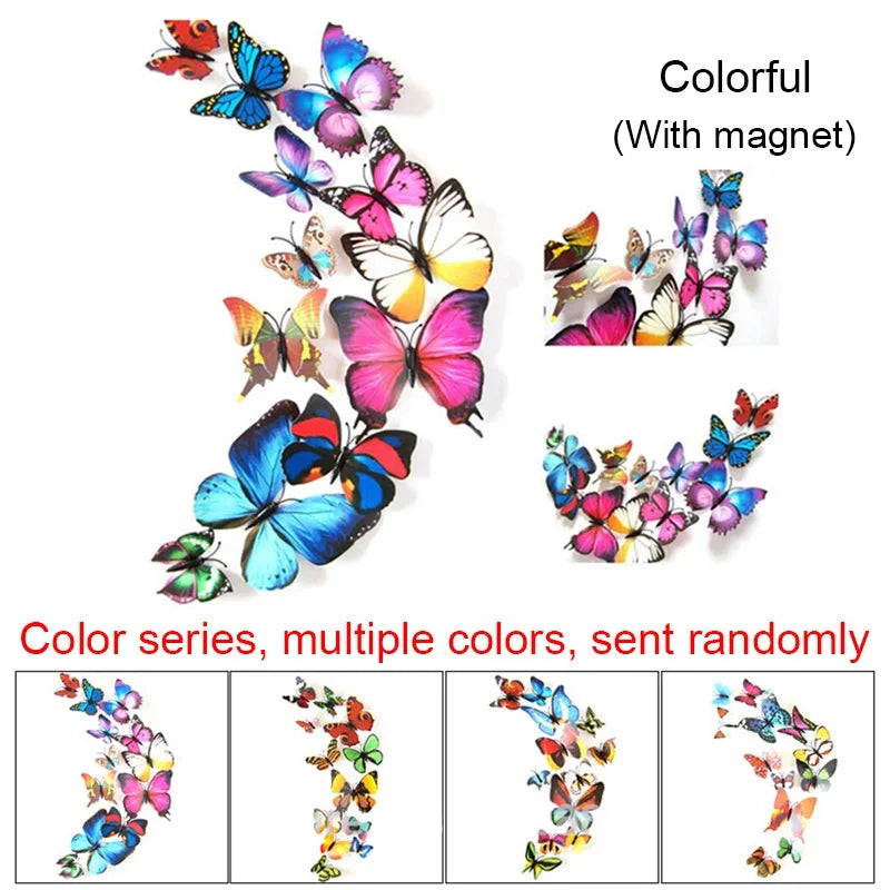 12PCS PVC 3D Butterfly Wall Decor Cute Butterflies Wall Stickers Art Decal Home Decoration Room Wall Art Wallpaper Party Decor